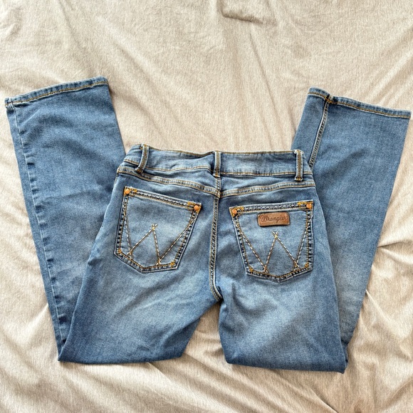 Wrangler Retro Mae Light Blue Bootcut Jeans with Yellow Stitching - Picture 2 of 9